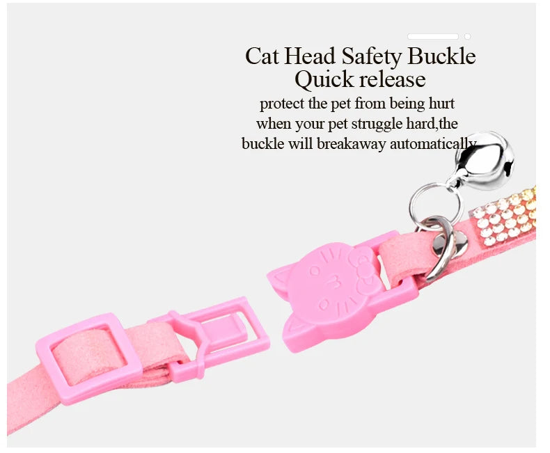 Small Cat Collar Rhinestone Breakaway Shiny Pet Goats Necklace Collier Chain Quick Release Safety Soft Suede Luxury for Kitten