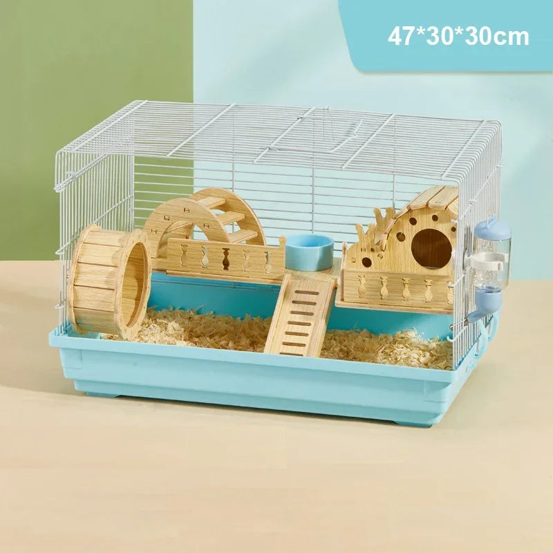 Luxury Hamster Cage Large Space Villa Two Layer Platform Small Animal Hedgehogs Guinea Pig House Stairs Running Wheel Toy Set