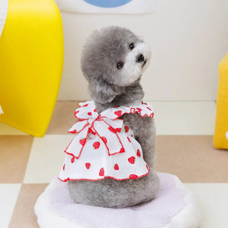 Strawberry Print Pet Dog Dress 2025 Dog Clothes Cute Bow Summer Puppy Costume Chihuahua French Bulldog Clothing Cat Dog Swimsuit