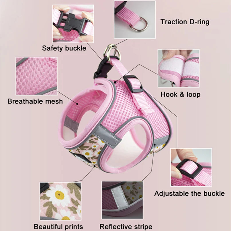 Dog Harness and Leash Set Reflective Pets Chest Strap for Small Puppy Cats Vest Harness Chihuahua Yorkies Teddy Walking Supplies