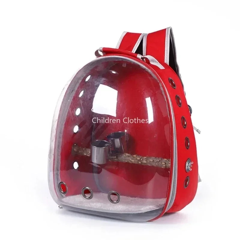 Bird Carrier Space Bag Parrot Backpack with Prech and Feeder Cups for Parakeet Cockatiel Bunny Travel Acrylic Portable Pet Cage