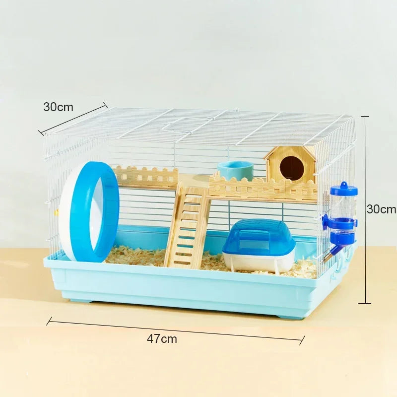 Luxury Hamster Cage Large Space Villa Two Layer Platform Small Animal Hedgehogs Guinea Pig House Stairs Running Wheel Toy Set
