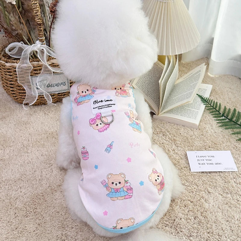 Bear Print Dog Vest Fashion Dog Clothes Summer Thin Puppy Shirt Breathable Cat Vest Pullovers Pet Sweatshirt Chihuahua Costumes