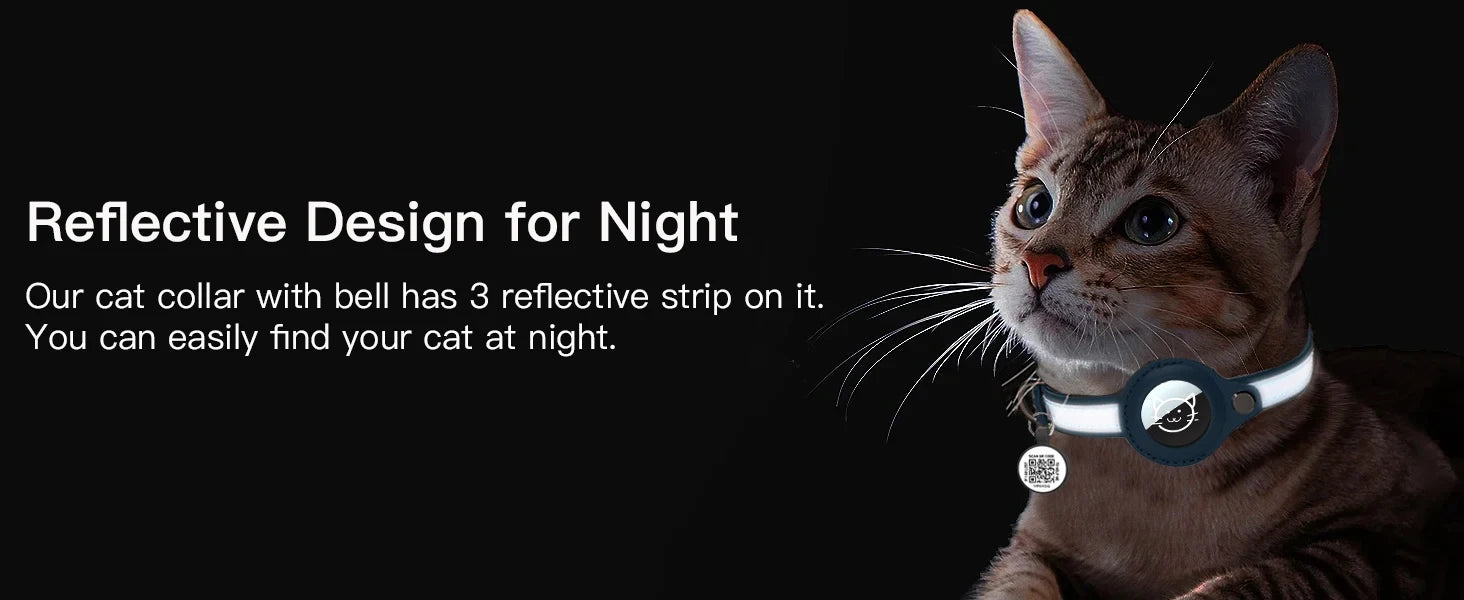 Airtag Holder Cat Collar with QR Tag, Cat Accessories Reflective PU leather Kitten Collars, Cat ID Tag, Safety Elastic bands