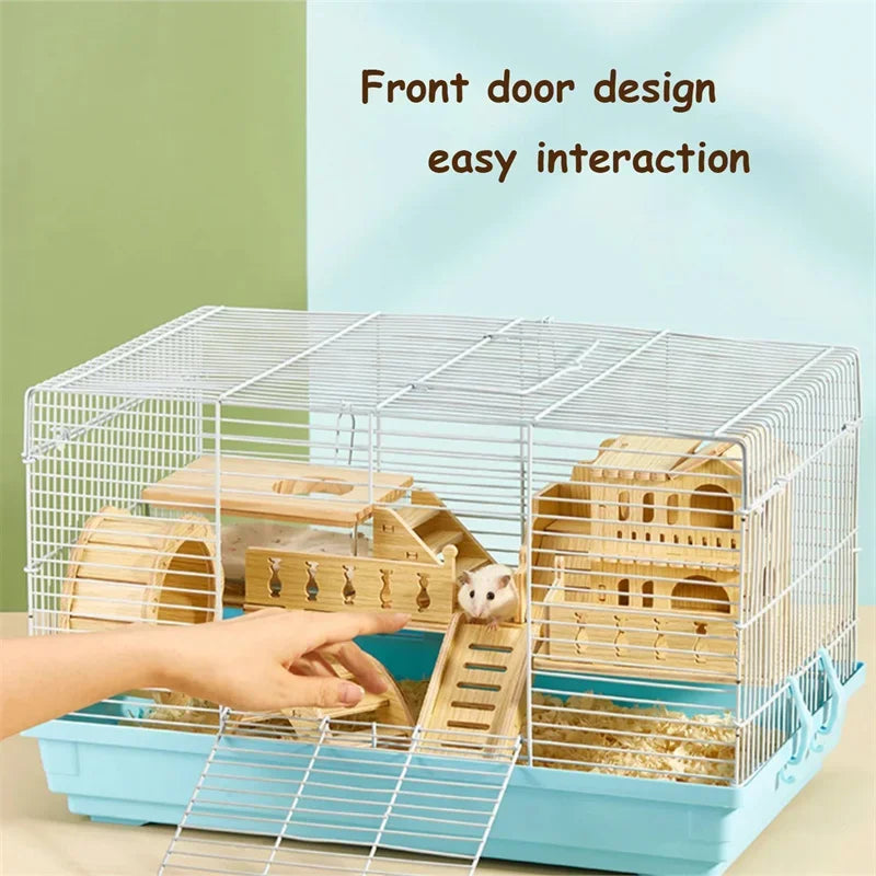 Luxury Hamster Cage Large Space Villa Two Layer Platform Small Animal Hedgehogs Guinea Pig House Stairs Running Wheel Toy Set