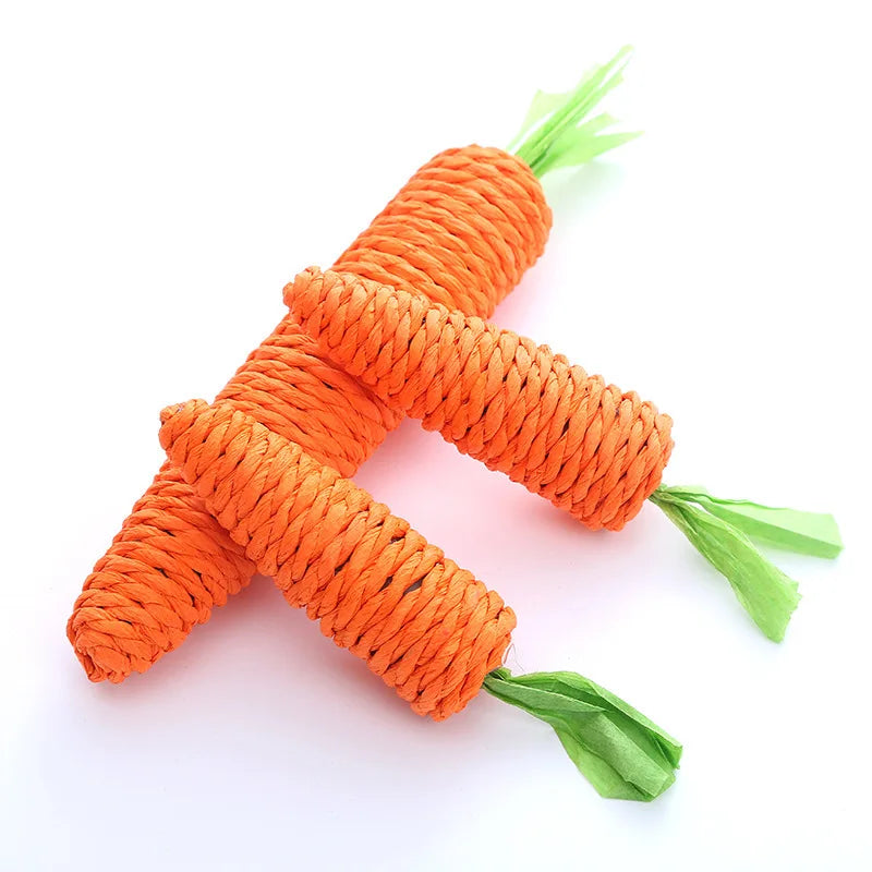 Cat Toy Carrot Sound Bite Resistant Paper Rope Clean Teeth Interactive Chew Toys Cat Kitten Built-in Bell Small Animals Pet Toys