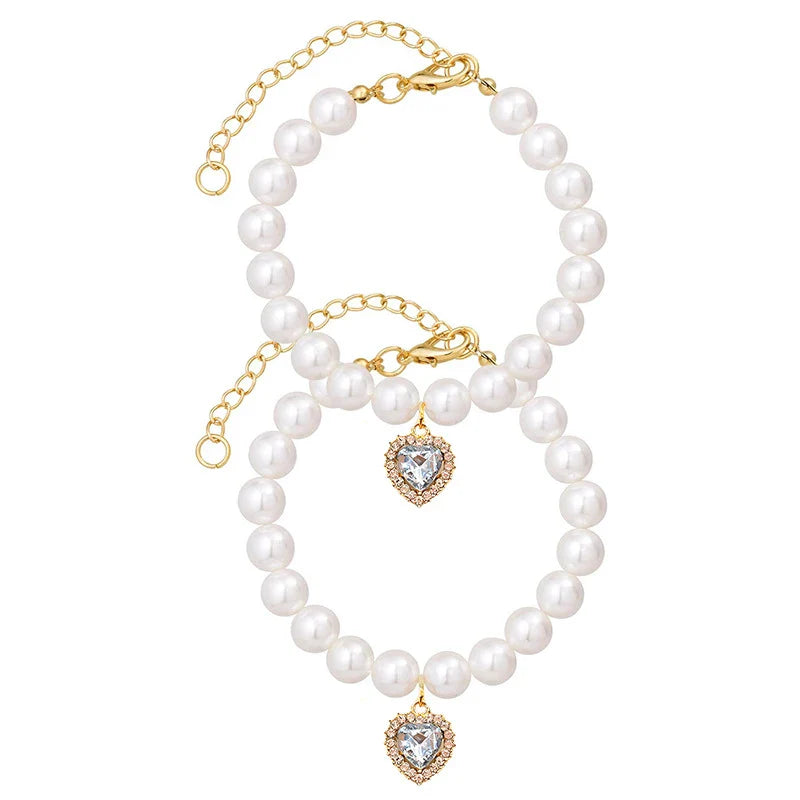 Pearl Cat Necklace Cute Cat Collar Decoration Love Crystal Cat Pendant Adjustable Kitten Necklace Fashion Pet Supplies