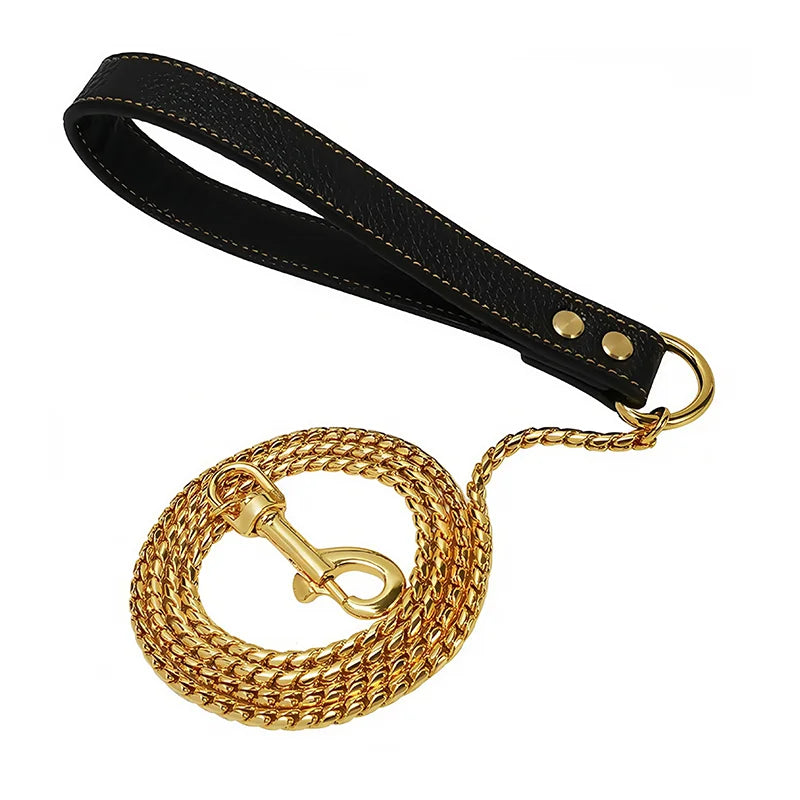 Metal Dog Leash Gold Silver Pet Round Chain Stainless Steel  Dog Lead Chain For Small Medium Dog French Bulldog Corgi Teddy