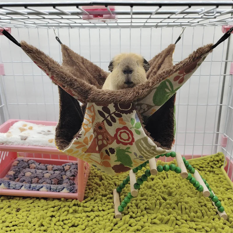 Warm Plush Hamster Hammock Small Animal Double-layer Thicken Sleeping Bag Nest Pets Rat Squirrel Hanging Cage House 햄스터케이지