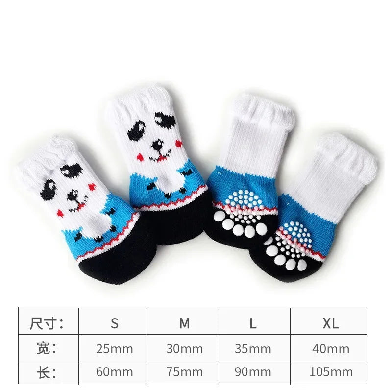 4 Pcs/set Cat and Puppy Shoes Of Cute Pet Dog Socks with Printed Non-slip To Protect and Prevent Dirt Warm Pet Puppy Socks