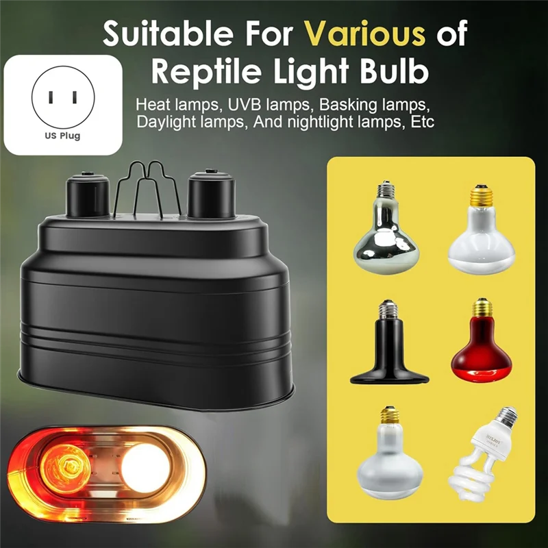 ABFU-Dual Reptile Light Fixture, Max 160W Each Reptile Heat Lamp Fixture With Separate Switches, Fits Reptile Light