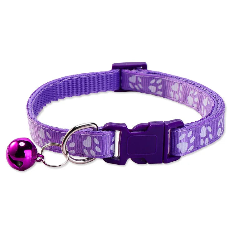 Collar with Bell Cartoon Footprint Colorful Dog Puppy Cat Accessories Kitten Collar Adjustable Safety Bell Ring Necklace
