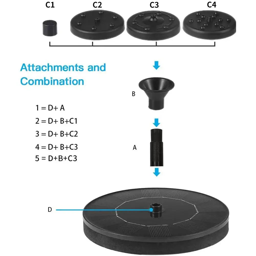 13/16/18cm Outdoors Solar Fountain Used for Bird Bath Garden Landscape Decoration Rockery Swimming Pool Floating water Fountains