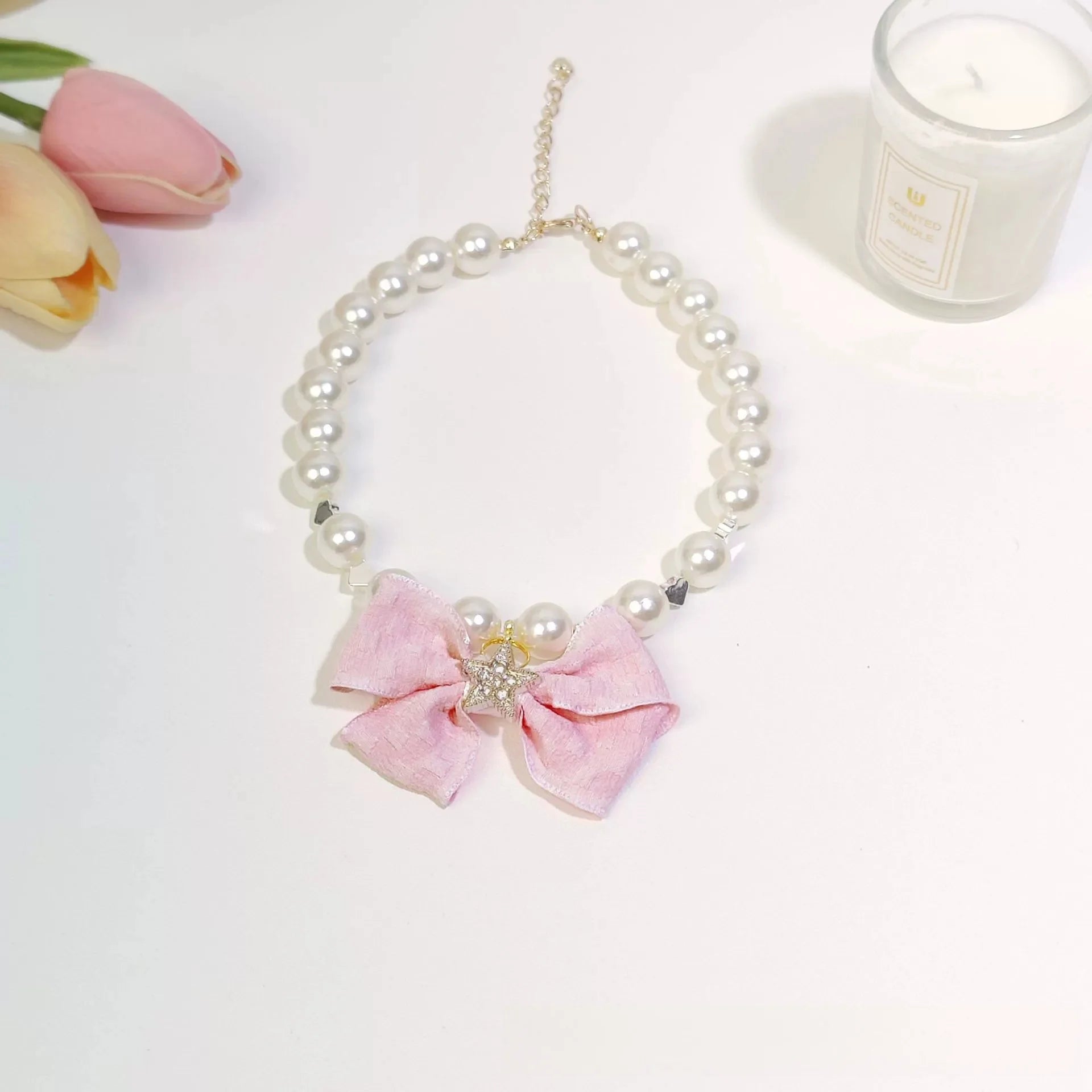 Cat Collar Decoration Pet Cute Exquisite Jewelry Kitten Adjustable Chain Cat Necklace High Simulation Pearls Pet Supplies