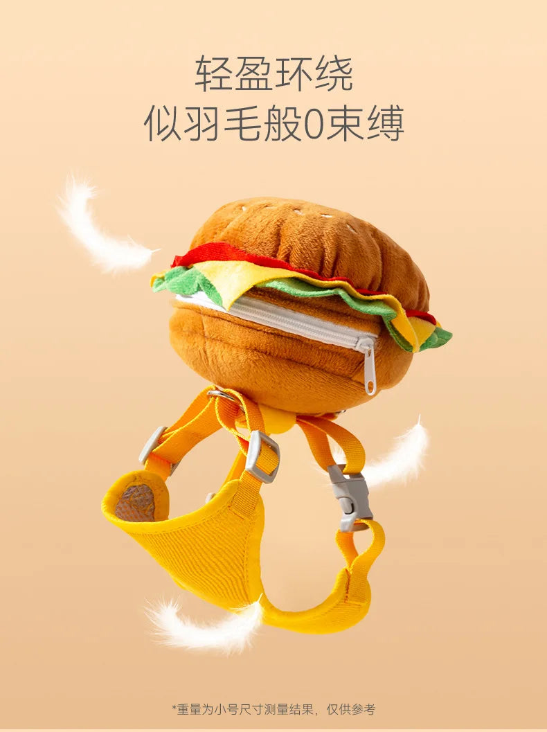 Pet Cute Burger and French Fries Backpack Towing Rope Cat Vest Dog Chest Strap for Walking Dog Rope Supplies Dog Bag