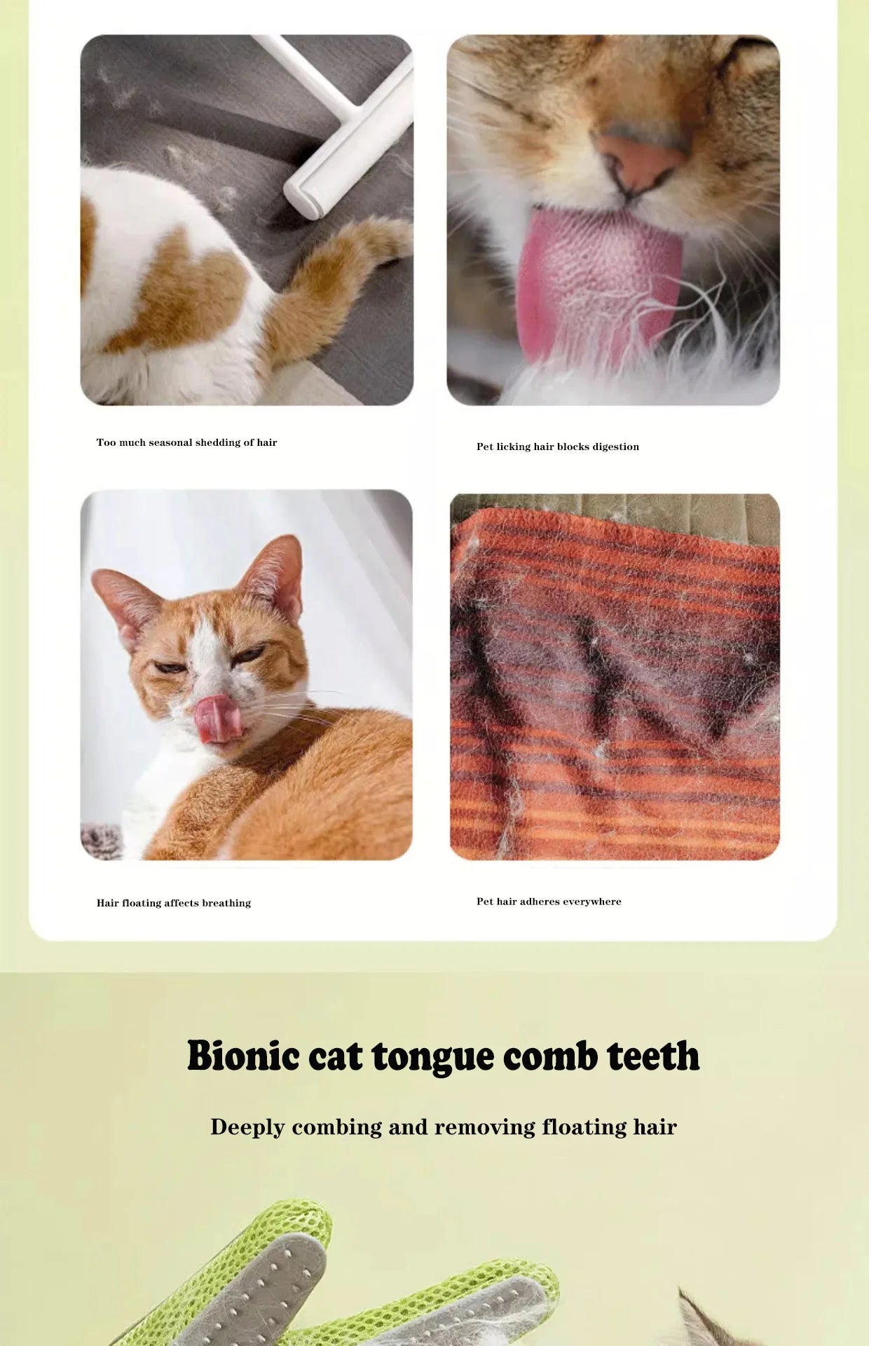 2-in-1 Double Sided Cat Grooming Gloves Bionic Tongue Comb Striped Massage for Shedding Sofa Clothes Breathable Anti-Scratch