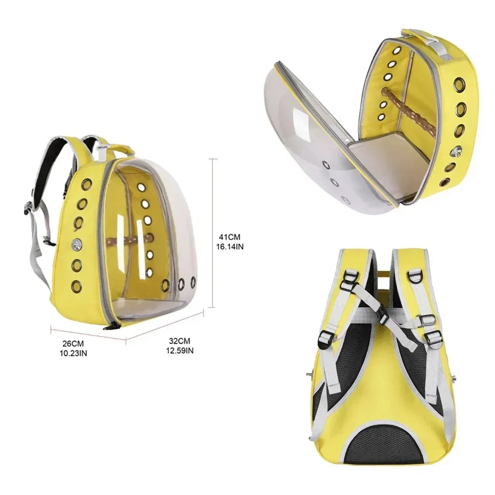 Bird Carrier Space Bag Parrot Backpack with Prech and Feeder Cups for Parakeet Cockatiel Bunny Travel Acrylic Portable Pet Cage
