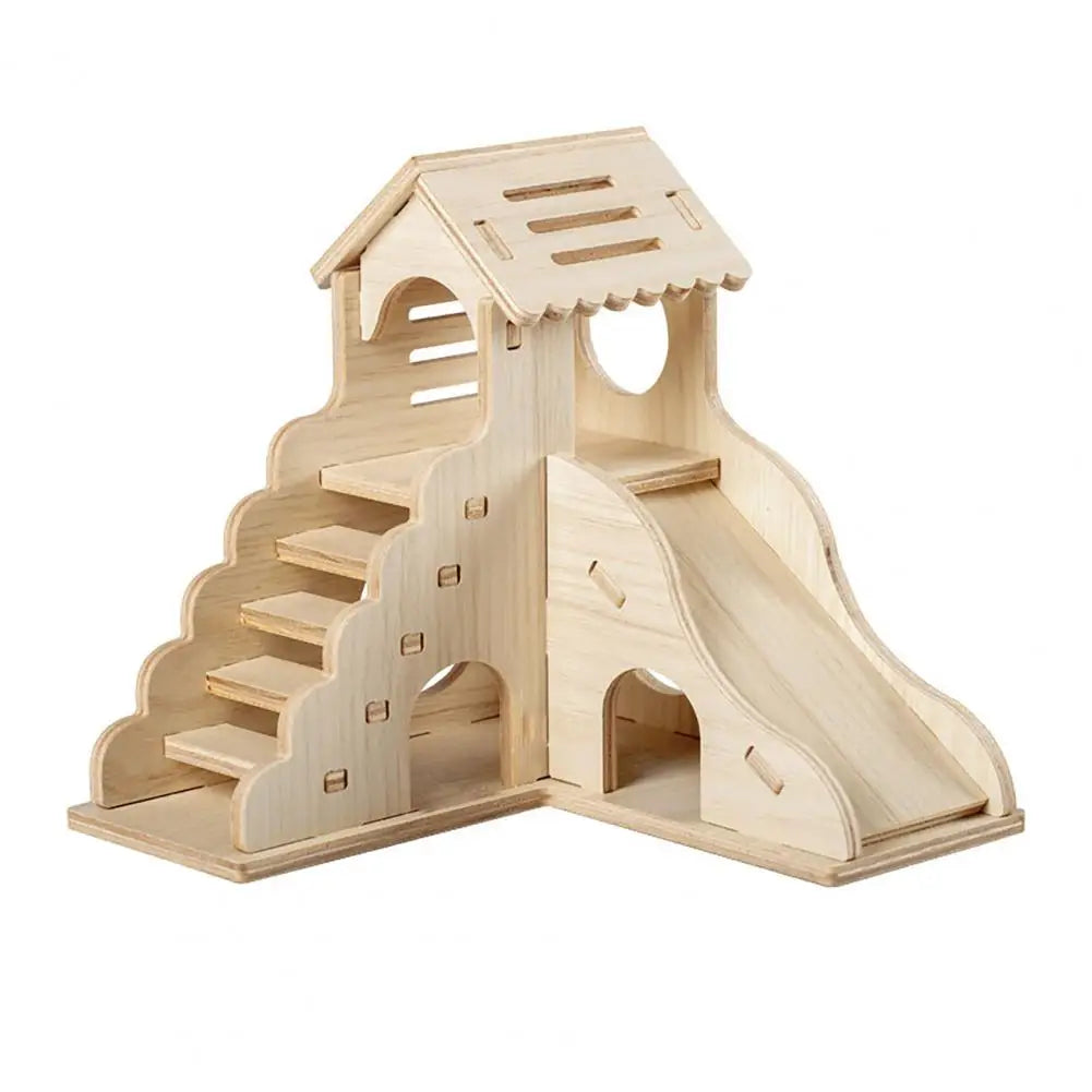 Wooden Hamster House Swing Sleeping Nest, Multi-Holes, Breathable Double Layer, Fun Toys, Small Pet Supplies