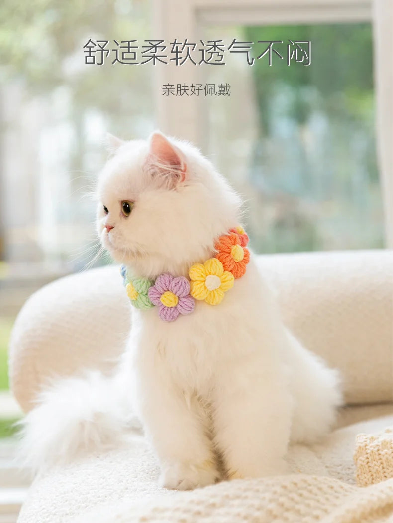 Cat Dog Knitted Collar Crochet Collar Ins Style Pet Drool Scarf Bib Flower Accessories Pure hand knitting