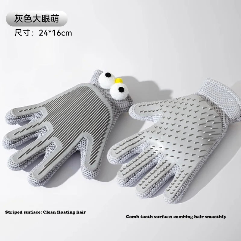 2-in-1 Double Sided Cat Grooming Gloves Bionic Tongue Comb Striped Massage for Shedding Sofa Clothes Breathable Anti-Scratch