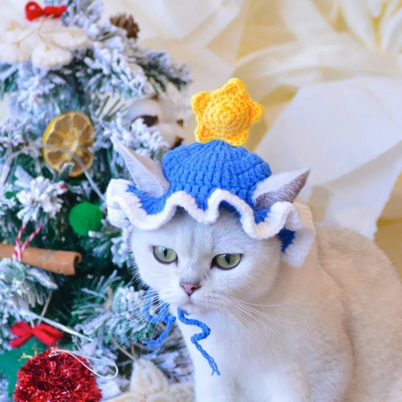 Enchanting Blue Pet Hat Magical Elegance for Your Furry Friend Handmade Crocheted Pet Hat Hat for Cat