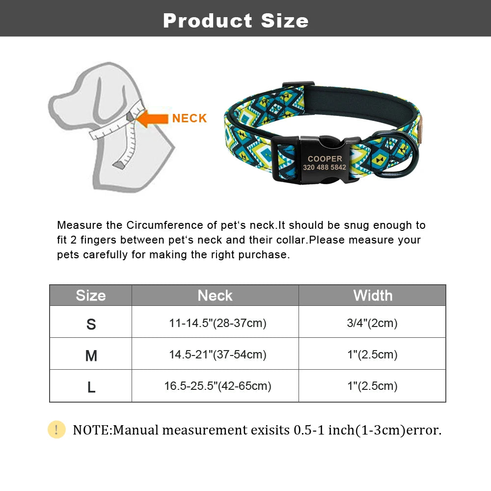 Personalized Dog Collar Nylon Dog Buckle Collars Printed Plaid Pet ID Collars Metal Buckles For Small Medium Large Dogs S M L