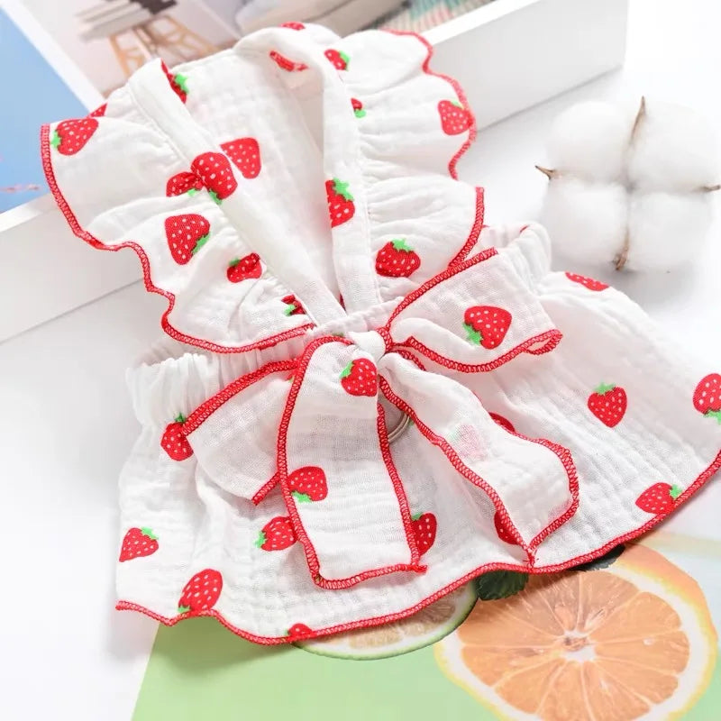 Strawberry Print Pet Dog Dress 2025 Dog Clothes Cute Bow Summer Puppy Costume Chihuahua French Bulldog Clothing Cat Dog Swimsuit