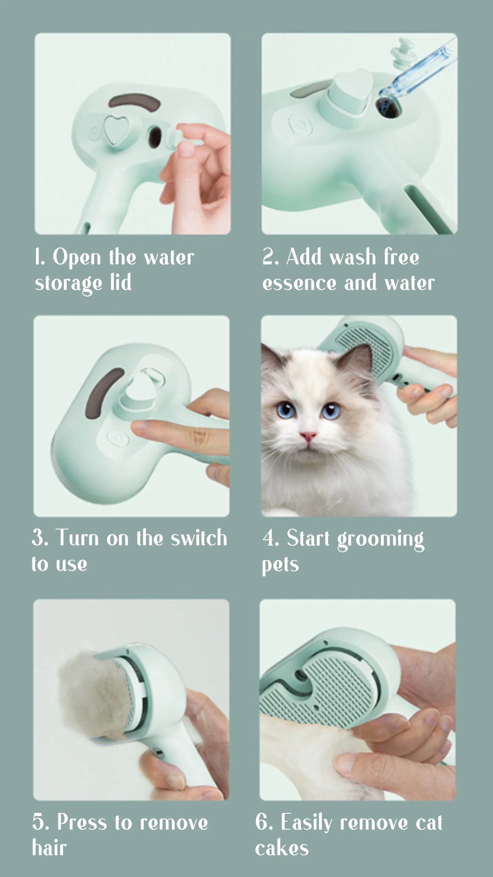 Pet Spray Hair Comb, Pet Hair Remover Cleaning Brush, Cats Grooming Dog Accessories Tools, Dematting Water Mist Humidifier Comb