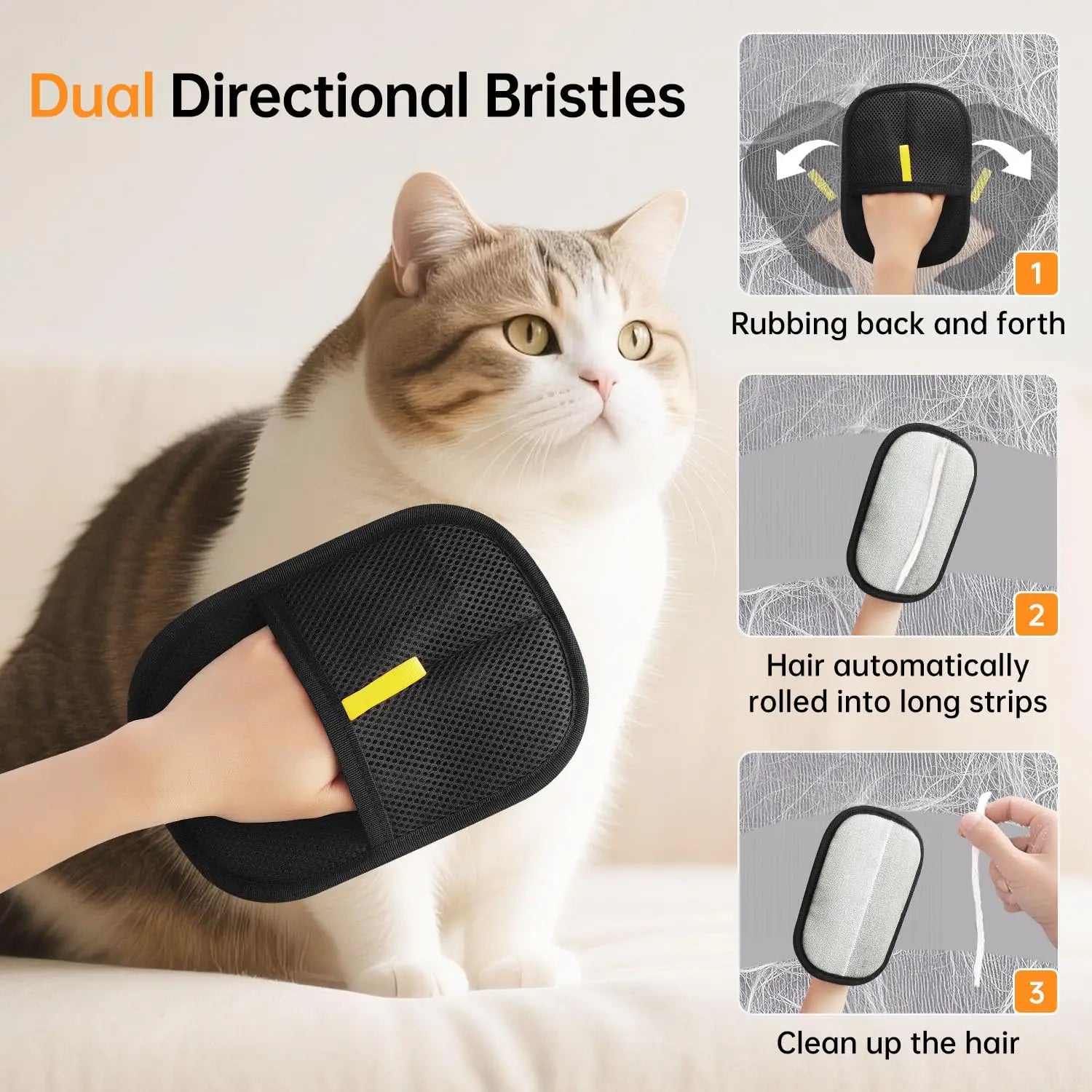 Pet Hair Removal Glove Brush, 2025 New Reusable Cat Dog Electrostatic Hair Remover Grooming Glove Tool, for Furniture, Cloth Car