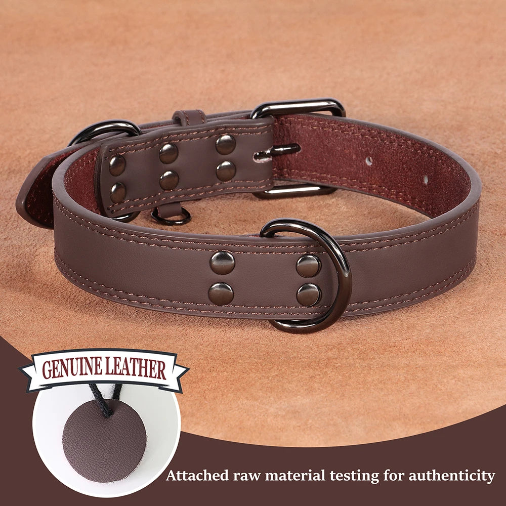 Soft Durable Real Leather Dog Collar Genuine Leather Pet Collars for Small Medium Large Dogs German shepherd Brown Black