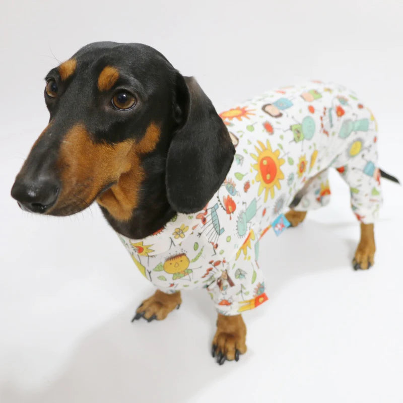 Soft Warm Coat for Wiener Dogs Spring Autumn Printing Jumpsuit for Dachshund Dogs Sweatshirt for Badger Sausage Pajamas