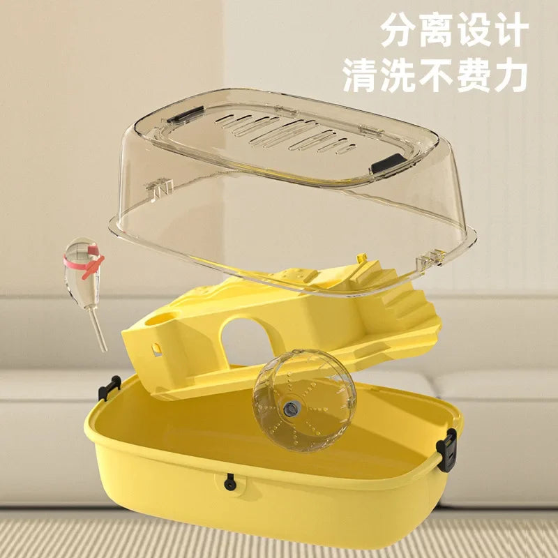 Hamster Cage Plastic Hut Transparent Large Space Golden Bear Oversized Villa Panoramic Double-layer Feeding Box Full Set