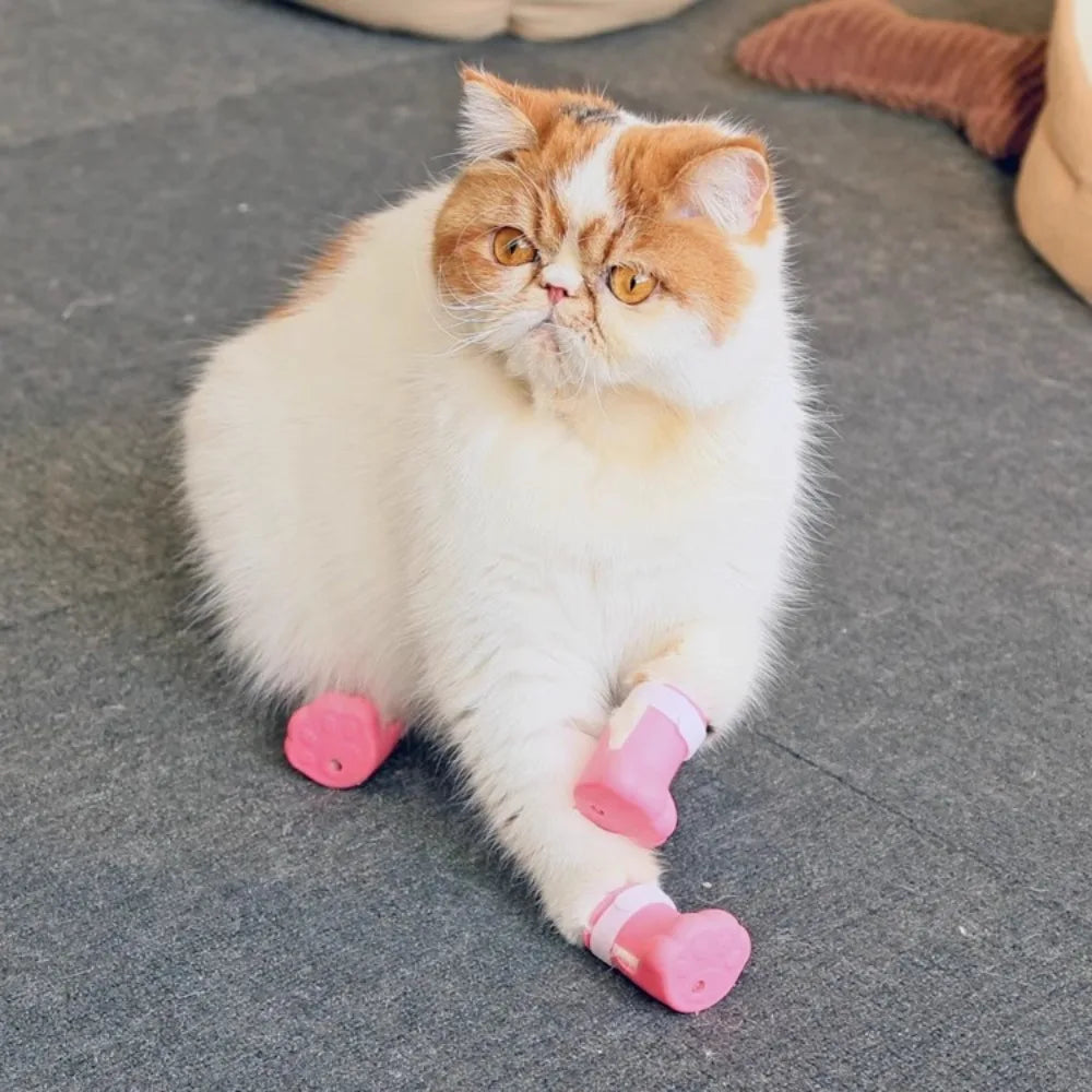4PCS Adjustable Cat Foot Cover Silicone Multi-Color Anti-Scratch Cat Shoes Waterproof Cat Claw Protector Pet Grooming