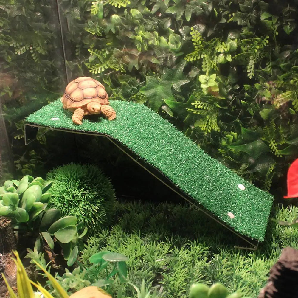 Turtle Basking Platform Simulation Grass Ramp Tortoise Resting Terrace Reptile Lawn Climbing Ladder Aquatic Turtle Tank Accessor