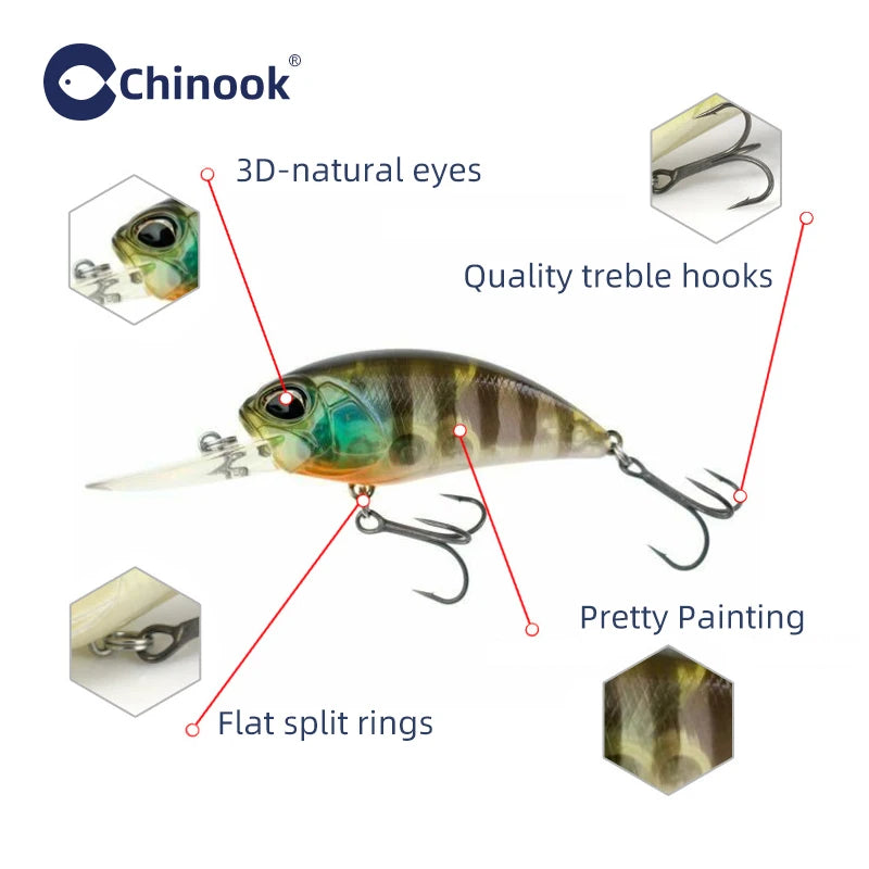 CHINOOK  Lure crankbaits Fishing Lure 87MM 16G Depth 2-3m hooks fish wobbler tackle Crankbait artificial hard bait swimbait