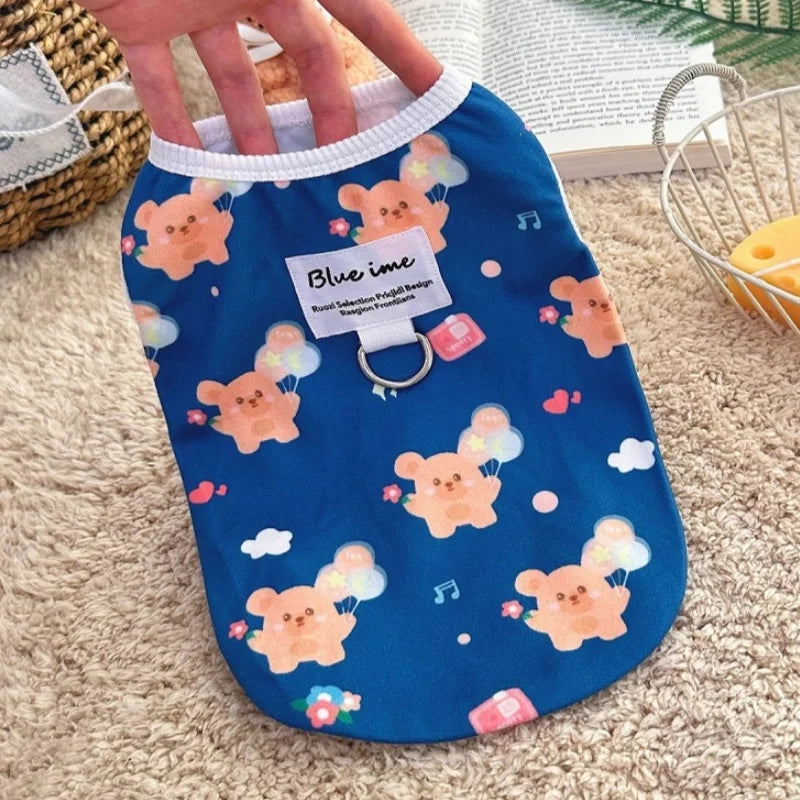 Bear Print Dog Vest Fashion Dog Clothes Summer Thin Puppy Shirt Breathable Cat Vest Pullovers Pet Sweatshirt Chihuahua Costumes