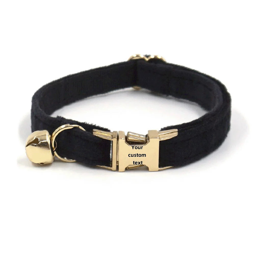 Customized Velvet Anti Lost Cute Bell Cat Collar Puppy Collar Light Luxury Fashion Good-Looking Pet Accessories Free Engraving