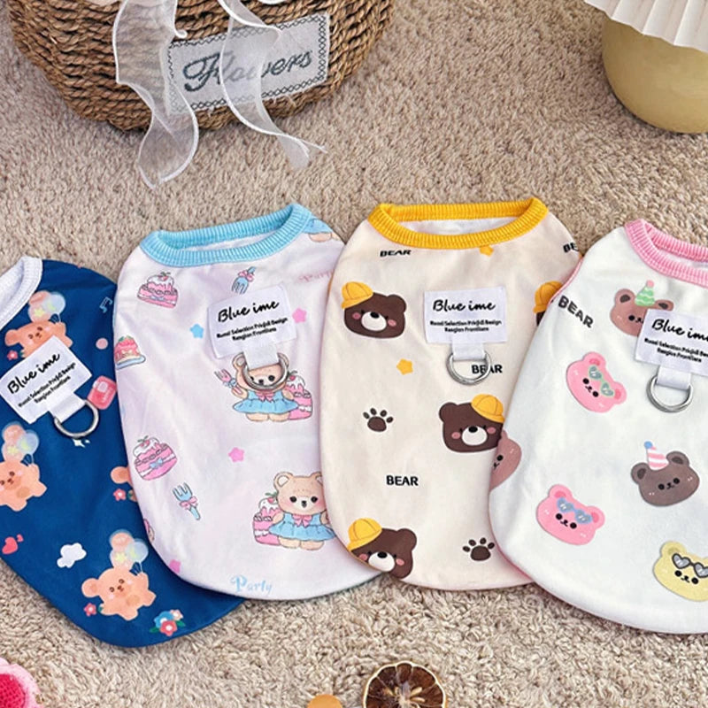 Bear Print Dog Vest Fashion Dog Clothes Summer Thin Puppy Shirt Breathable Cat Vest Pullovers Pet Sweatshirt Chihuahua Costumes