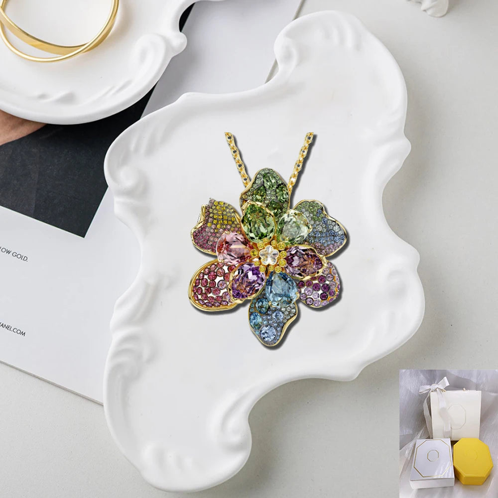 New Mixed Cut Flower Colored Diamond Set Necklace Jewelry High End Niche Cat Accessories Gift