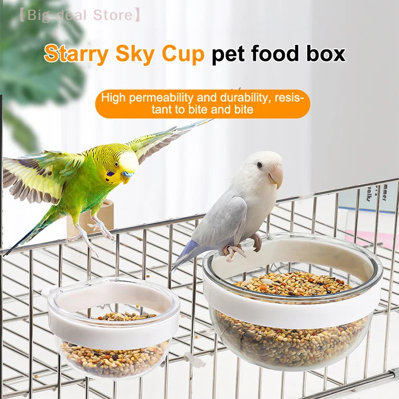 Convenient Hanging Bird Feeding Bowl, Detachable Transparent Plastics Bowl, Food Cup for Cage Parrots Water Feeder, Pet Supplies
