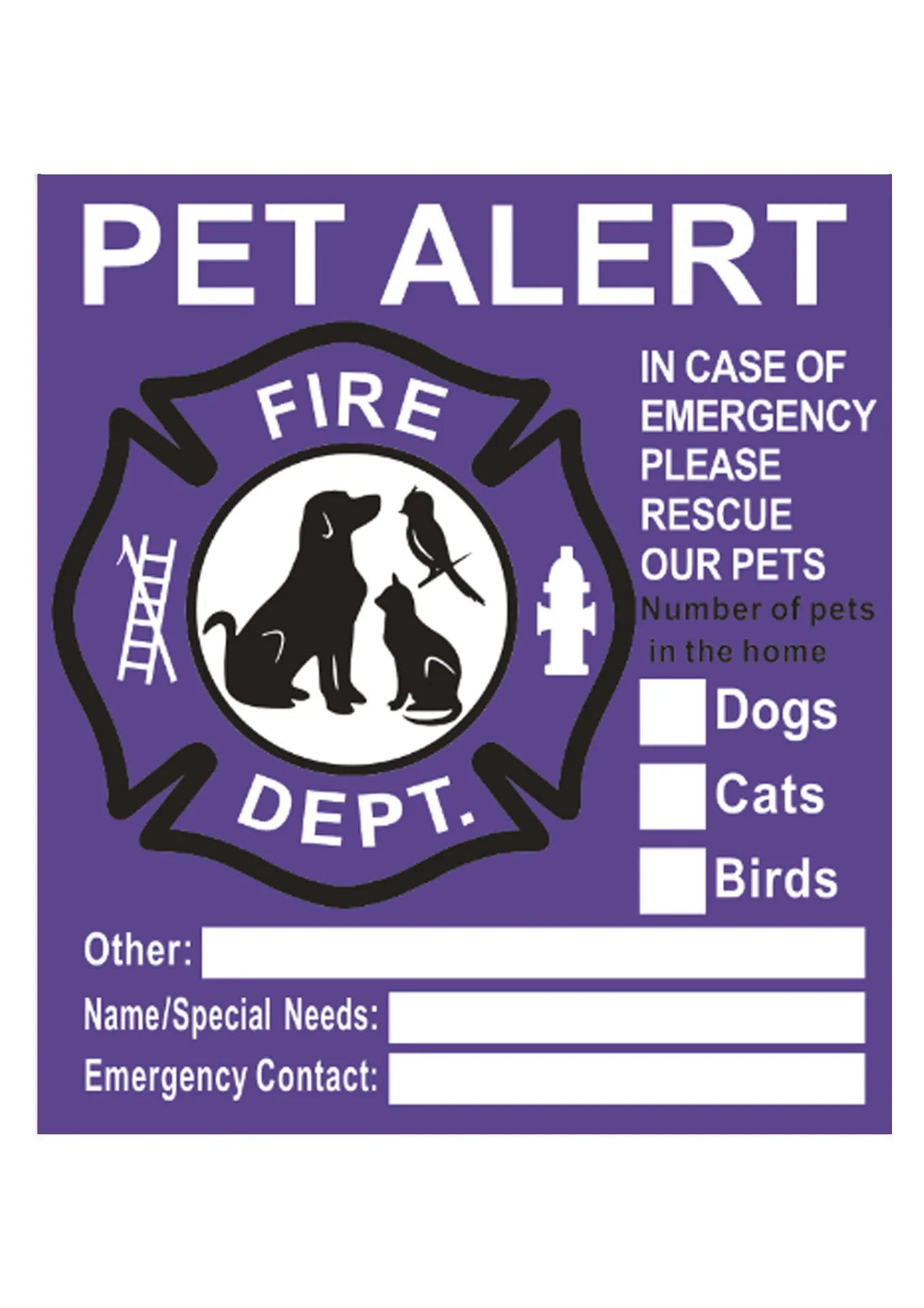 Pet Alert Stickers Static Cling Window Decals Emergency Pets Rescue Sign - NO Adhesive, Removable, UV Resistant