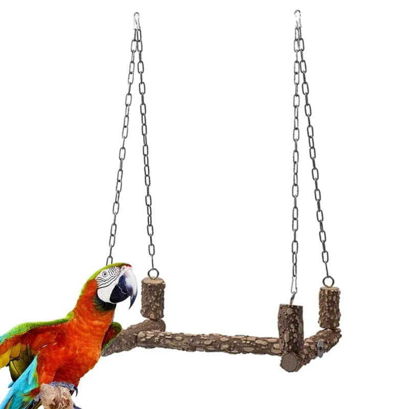 15Inch Wooden Parrot Swings with Metal Chain Hook Birds Perches Parakeet Safety Standing Racks Pet Birds Supplies