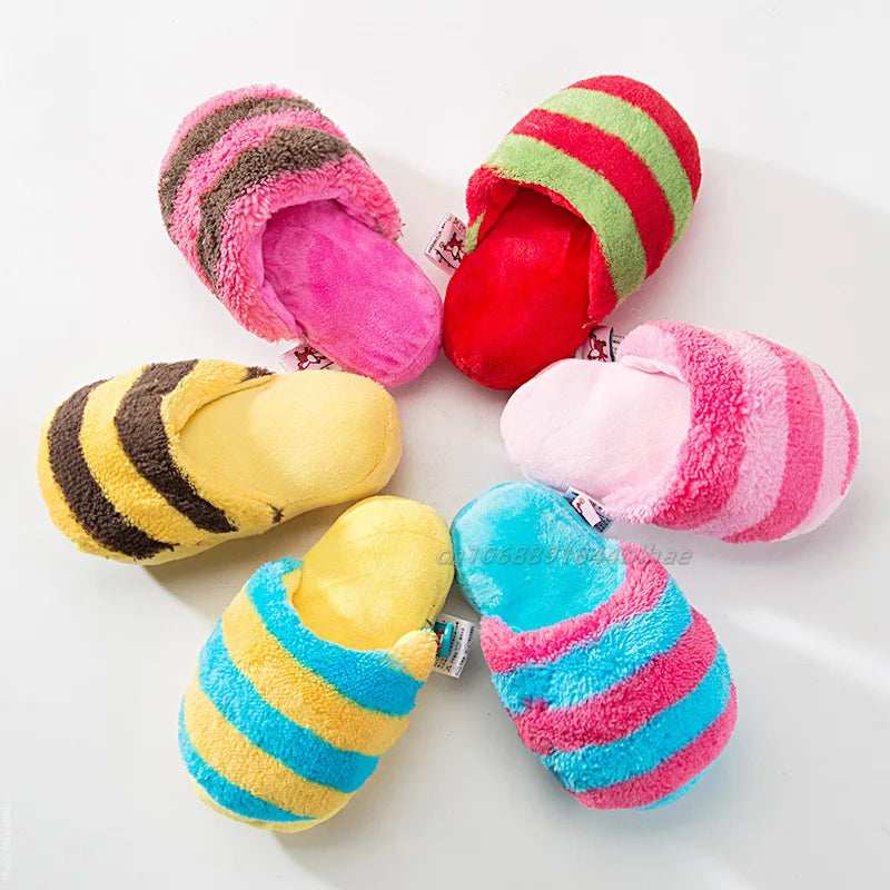 Puppy Dog Chew Toys with Squeaker for Small Dogs French Bulldog Shiba Inu Funny Plush Slipper Pet Supplies Teeth Cleaning Toy