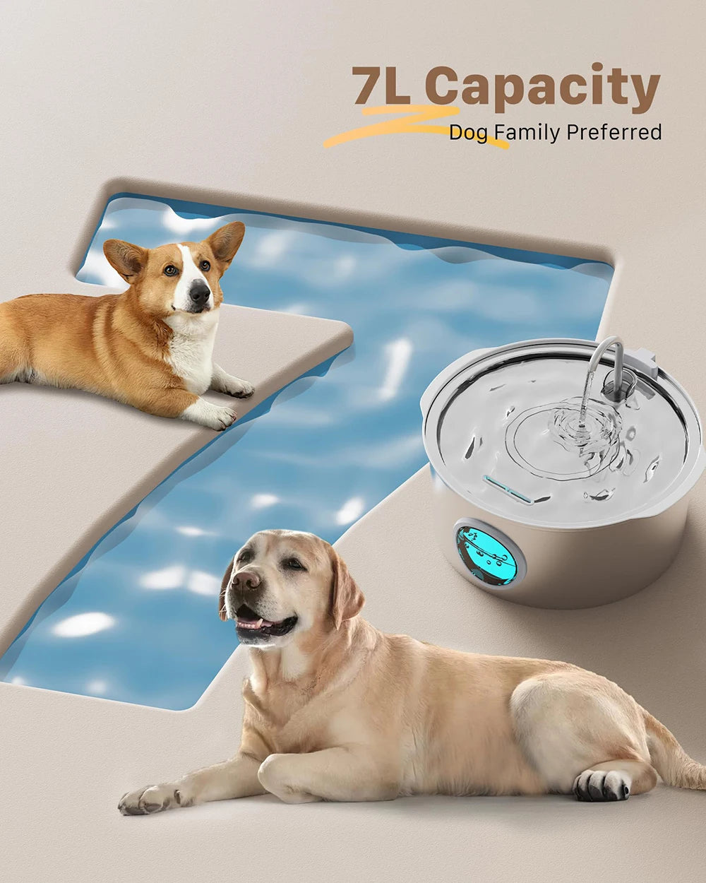 7L Large Capacity Stainless Steel Cat Water Fountain Dog Pet Automatic Water Fountain Feeder Window Silent (No 5V 1A Plug)