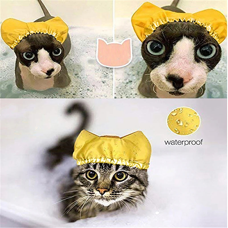 Bath shower cap Double-layer waterproof and anti-bubble cap for cats and dogs Fashionable and elegant pet items pet Clean tools