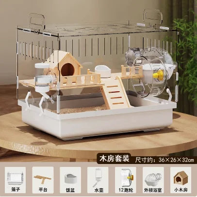 ‌Large Acrylic Hamster Cage - Transparent Luxury Villa Habitat for Golden Hamster Easy Clean Small Animal House with Accessories
