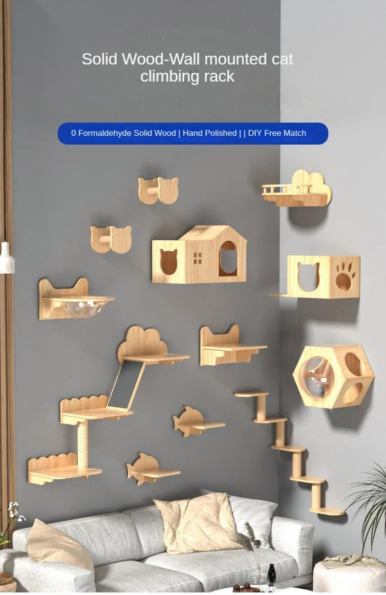 Cat Climbing Frame Hanging Wall Cat Nest Wall Hanging All Solid Wood Gimnasio Para Gato Artículos Para Mascotasaseo Para Gatos