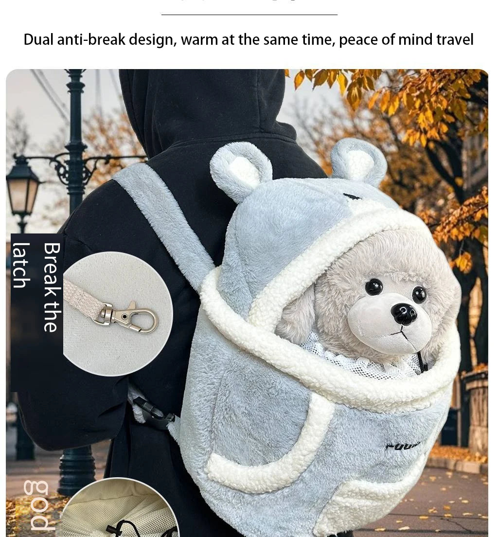 Pet bag winter warm thick plush chest double shoulder go out portable bag than bear teddy cat bag dog bag