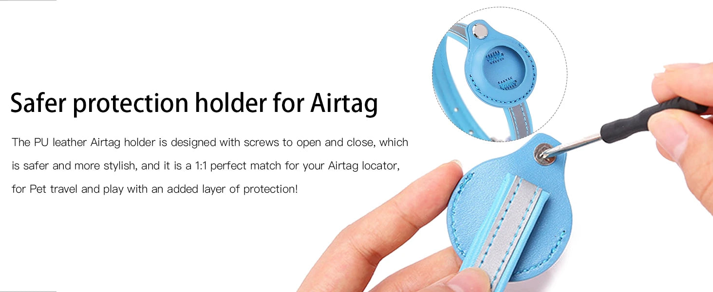 Airtag Holder Cat Collar with QR Tag, Cat Accessories Reflective PU leather Kitten Collars, Cat ID Tag, Safety Elastic bands