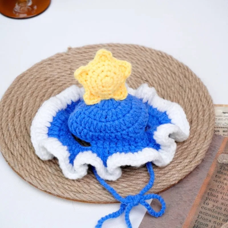 Enchanting Blue Pet Hat Magical Elegance for Your Furry Friend Handmade Crocheted Pet Hat Hat for Cat